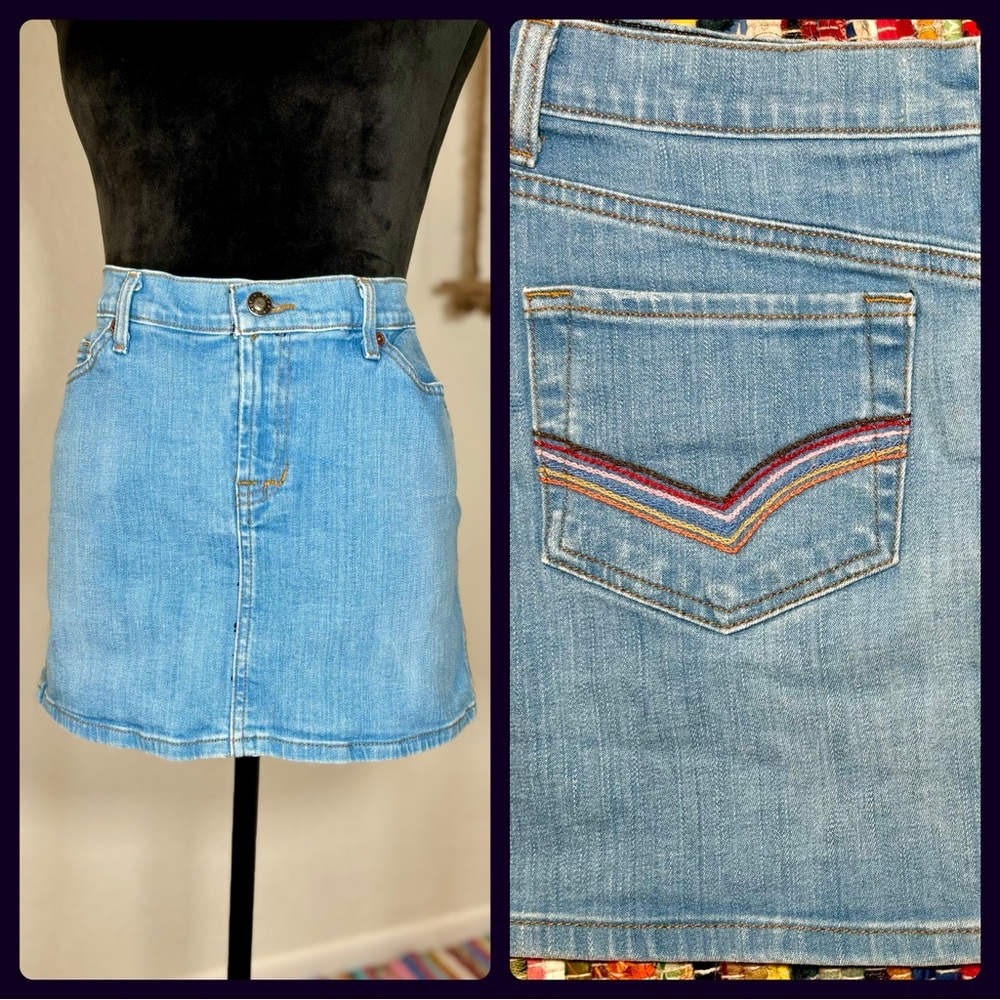 Roxy Jean Mini Skirt Rainbow Pockets 9